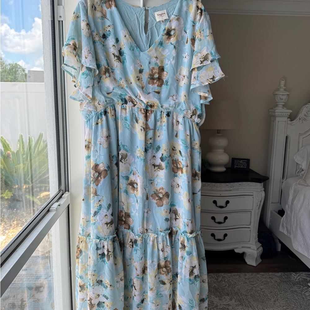 Hayden Floral Maxi Dress - Blue and Brown